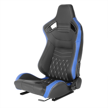 SPEC-D TUNING Racing Seat - Black With Blue Pvc With White Stitching  - Left Side RS-2704L